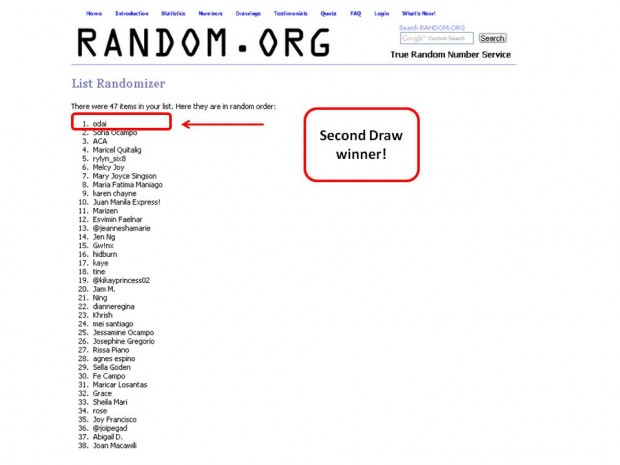 Winner number two is...