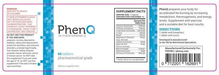 Phenq Ingredients and Label