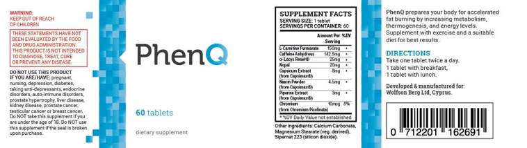 phenq étiquette de supplément